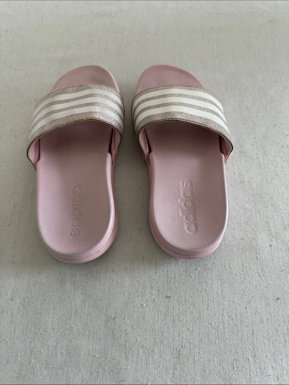 adidas Light Pink Slides with White Stripes size 12